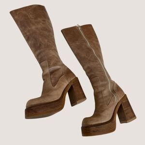 Vintage Tan Heeled Boots by destroy size 40